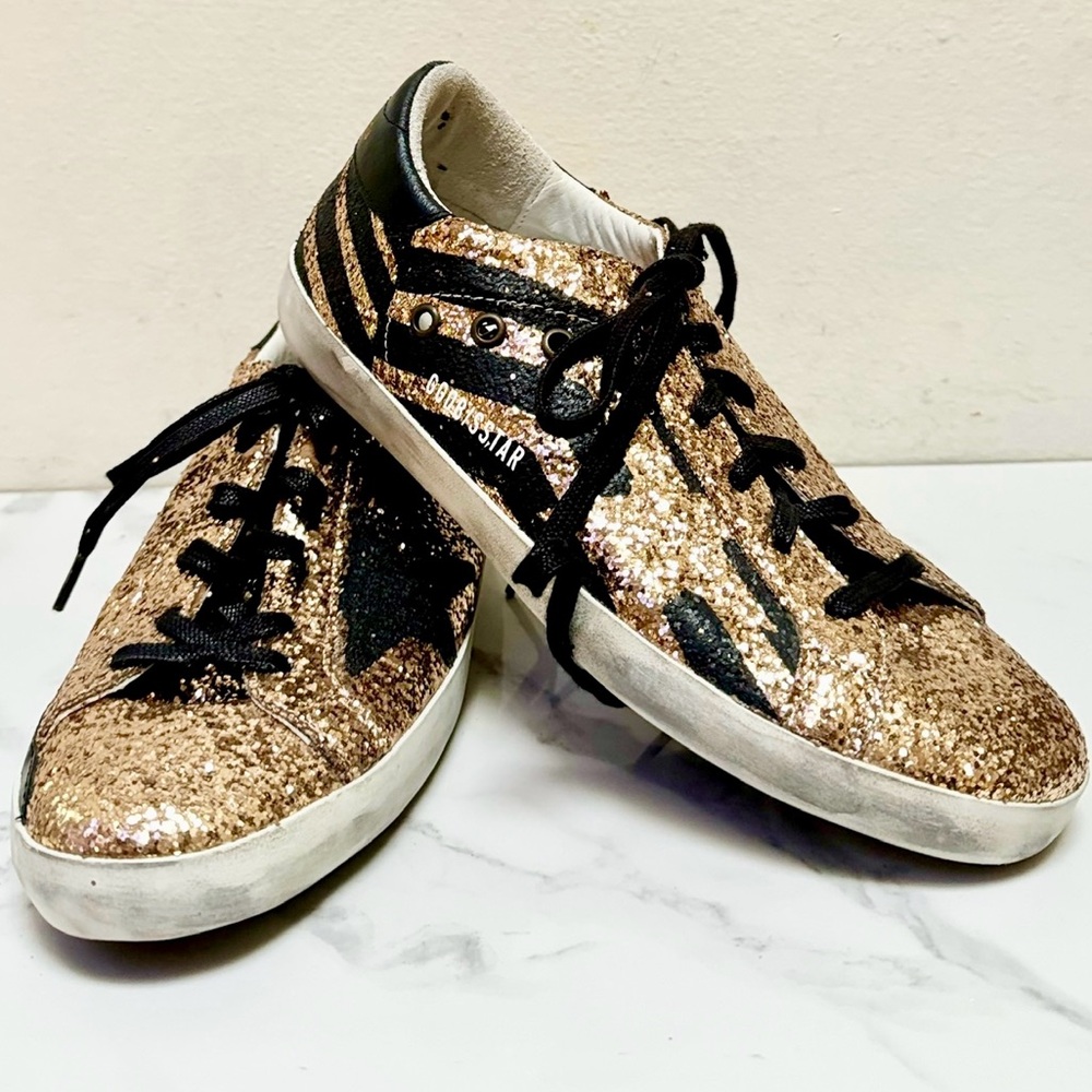 Golden Goose Gold Glitter Flag Sneakers - Picture 3 of 16